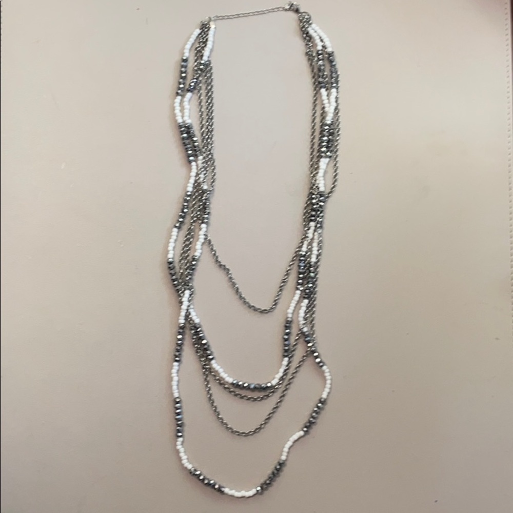 Silver and white layered necklace